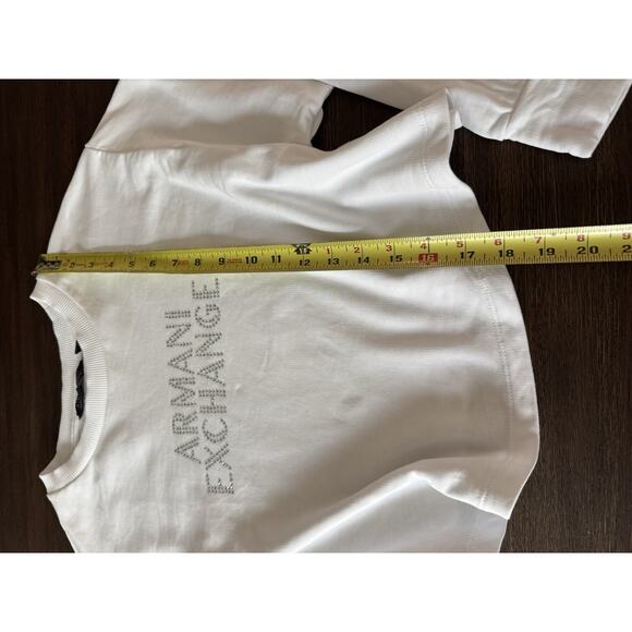 Armani Exchange Crop Sweatshirt White Crystal Rhinestone Spellout XS - Picture 6 of 9